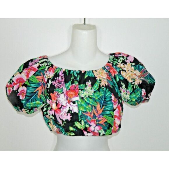 Amy Byer Top Size Large Black Floral Cropped Vintage Y2K‎ - Picture 3 of 7